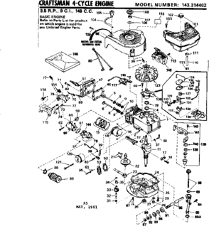 Replacement Parts Diagram and Parts List for 143314402  Craftsman Engine