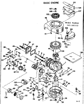 Basic Engine Diagram and Parts List for 143161112  Craftsman Engine