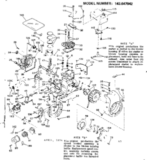 Replacement Parts Diagram and Parts List for 143647042  Craftsman Engine