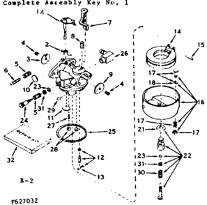 Carburetor Diagram and Parts List for 143627032  Craftsman Engine