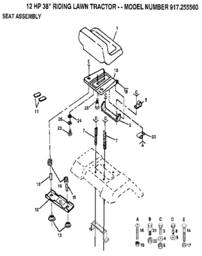 Seat Assembly Diagram and Parts List for 917255560  Craftsman Lawn Tractor
