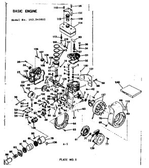 Basic Engine Diagram and Parts List for 143541022  Craftsman Engine