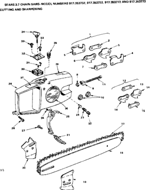 Cutting And Sharpening Diagram and Parts List for 917353772  Craftsman Chainsaw