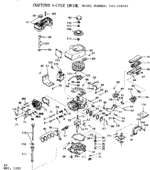 Replacement Parts Diagram and Parts List for 143336042  Craftsman Engine