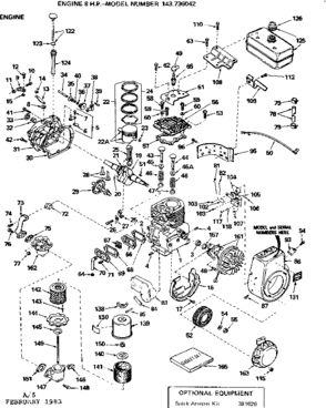 Replacement Parts Diagram and Parts List for 143736042  Craftsman Engine