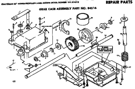 Gear Case Asm Diagram and Parts List for 131974313  Craftsman Lawn Mower