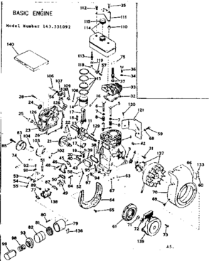 Basic Engine Diagram and Parts List for 143551092  Craftsman Engine
