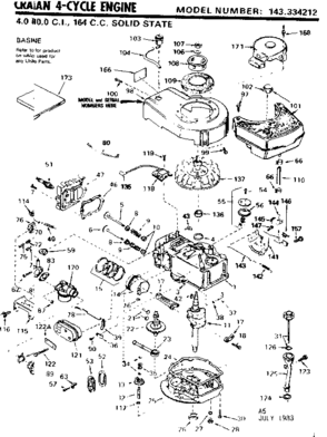 Replacement Parts Diagram and Parts List for 143334212  Craftsman Engine