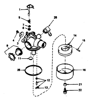 Carburetor Diagram and Parts List for 143364232  Craftsman Engine