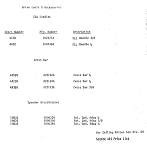 Unit Parts Diagram and Parts List for SPEEDERDISC RACHET Craftsman Miscellaneous