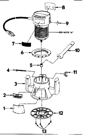 Base Assembly Diagram and Parts List for 31517300  Craftsman Router