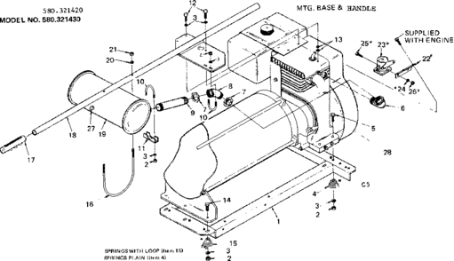 Mounting Base & Handle Diagram and Parts List for 580321420  Craftsman Engine