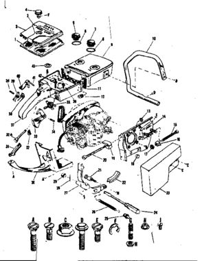 Main Frame Diagram and Parts List for 917351340  Craftsman Chainsaw