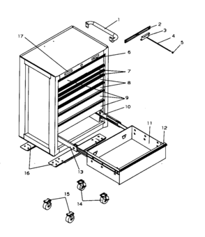 8 Drawer Roll Away Diagram and Parts List for 706598943  Craftsman Tool Stand & Cart