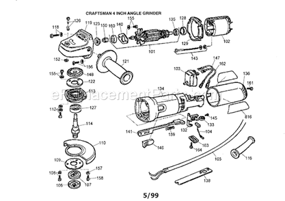 Craftsman 4" Angle Grinde... Diagram and Parts List for 900115000  Craftsman Angle Grinder