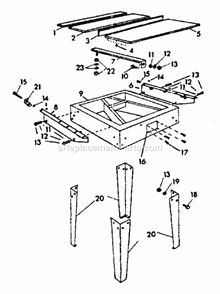 Table And Frame Diagram and Parts List for 90023181  Craftsman Chop Saw