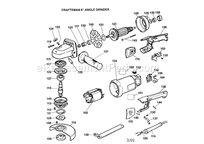 Craftsman 5" Angle Grinde... Diagram and Parts List for 900277240  Craftsman Angle Grinder
