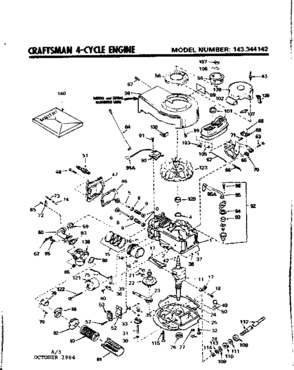 Replacement Parts Diagram and Parts List for 143344142  Craftsman Engine