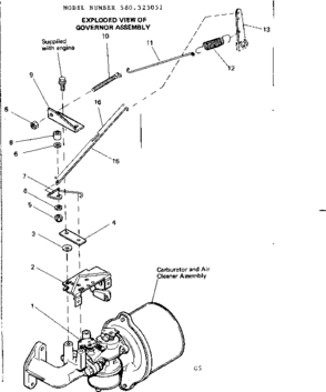 Governor Asm Diagram and Parts List for 580323051  Craftsman Engine