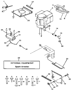 Engine Diagram and Parts List for 917255470  Craftsman Lawn Tractor