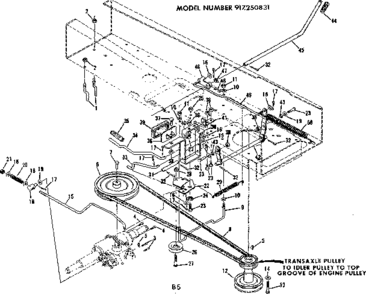 Drive Assembly Diagram and Parts List for 917250831-1977  Craftsman Lawn Tractor
