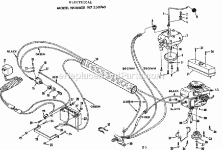 Page E Diagram and Parts List for 917250740  Craftsman Lawn Tractor