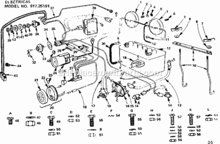 Page D Diagram and Parts List for 91725191  Craftsman Lawn Tractor