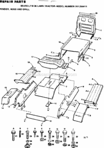 Page B Diagram and Parts List for 917255411  Craftsman Lawn Tractor