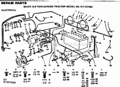 Page D Diagram and Parts List for 917257082  Craftsman Lawn Tractor