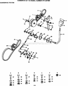 Page E Diagram and Parts List for 917257090  Craftsman Lawn Tractor