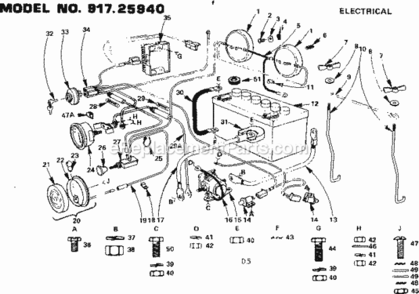 Page D Diagram and Parts List for 91725940  Craftsman Lawn Tractor