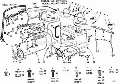 Page E Diagram and Parts List for 91725980  Craftsman Lawn Tractor