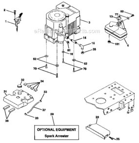Engine Diagram and Parts List for 917272010  Craftsman Lawn Tractor