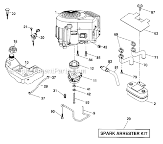 Engine Diagram and Parts List for 917287300  Craftsman Lawn Tractor