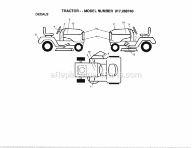 Page H Diagram and Parts List for 917288740  Craftsman Lawn Tractor