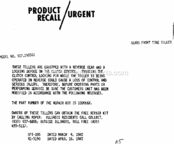 Page A Diagram and Parts List for 917295561  Craftsman Tiller