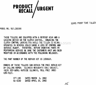 Page A Diagram and Parts List for 917295580  Craftsman Tiller