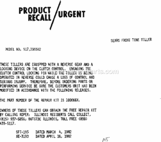 Page A Diagram and Parts List for 917295582  Craftsman Tiller