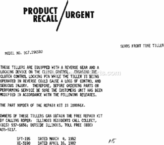 Page A Diagram and Parts List for 917296580  Craftsman Tiller
