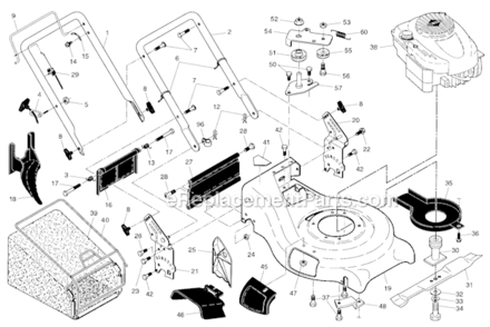 HandleEngineHousingGrass_Bag Diagram and Parts List for 917377061  Craftsman Lawn Mower