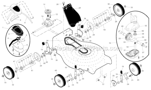 GearcaseWheelsTires Diagram and Parts List for 917377061  Craftsman Lawn Mower