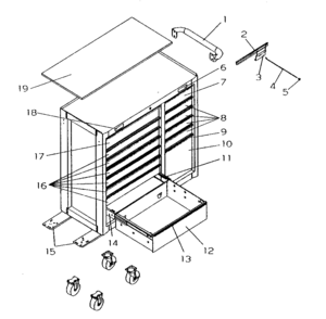 Cabinet Assy Diagram and Parts List for 706825080  Craftsman Tool Stand & Cart