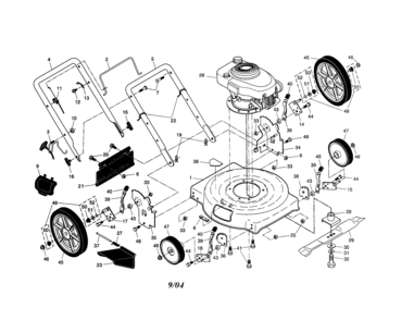 Engine/housing/handle/wheels Diagram and Parts List for 917387601  Craftsman Lawn Mower