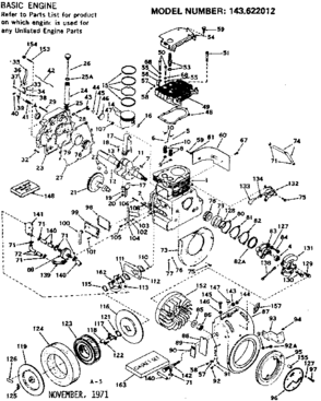 Basic Engine Diagram and Parts List for 143622012  Craftsman Engine