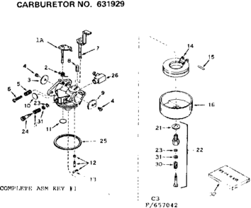 Carburetor Diagram and Parts List for 143657042  Craftsman Engine