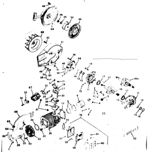 Cylinder, Magneto, And Starter Rewind Assembly Diagram and Parts List for 91762807  Craftsman Chainsaw