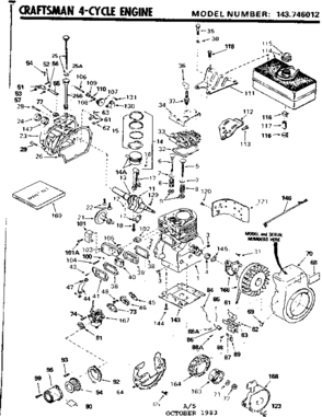 Replacement Parts Diagram and Parts List for 143746012  Craftsman Engine