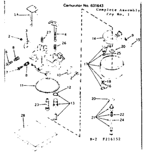 Carburetor Diagram and Parts List for 143216152  Craftsman Engine