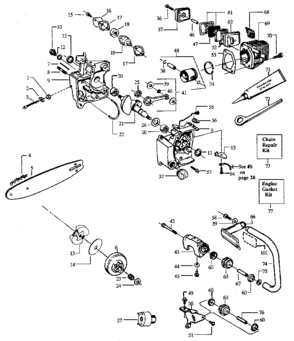 Main Frame Diagram and Parts List for 358357181  Craftsman Chainsaw