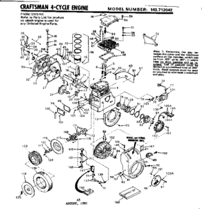Replacement Parts Diagram and Parts List for 143712042  Craftsman Engine
